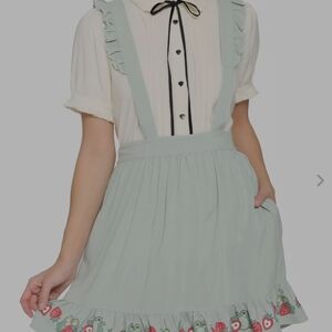 Cute Frog W Strawberry Print Suspender Skirt